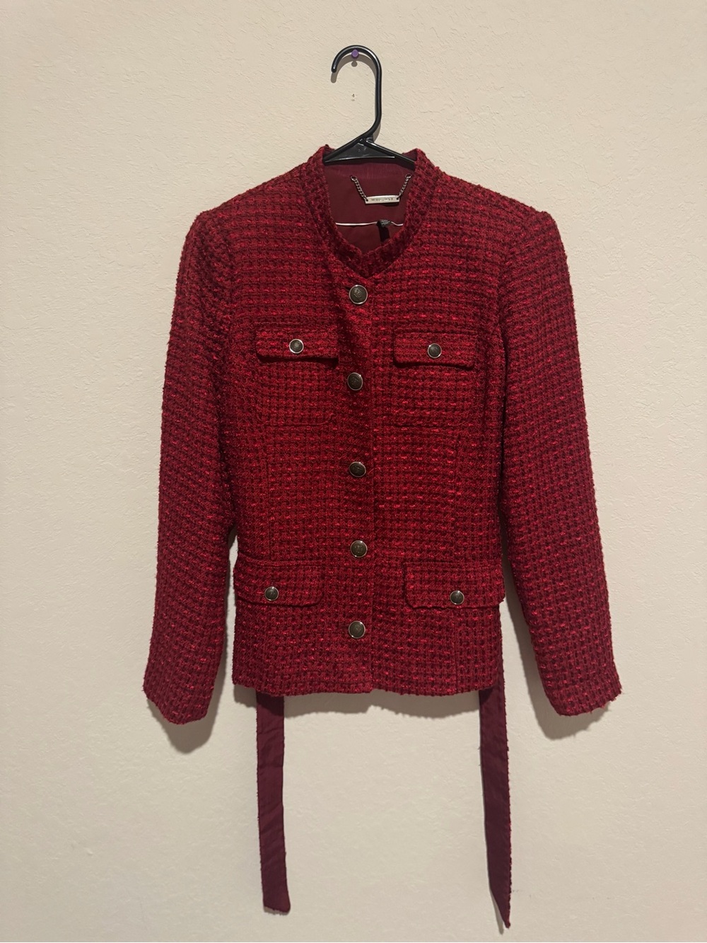 Red Textured Button-Front Women's Jacket